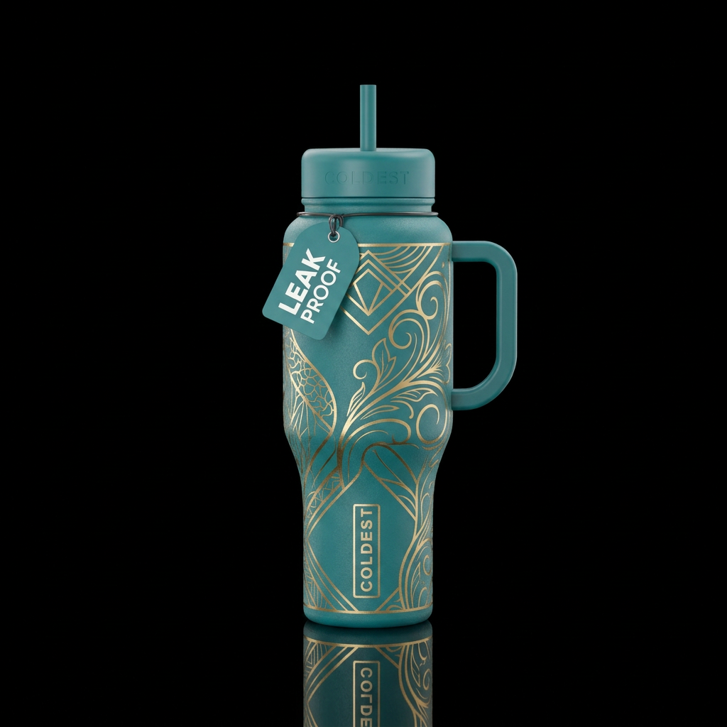 Teal and gold bottle, beautiful, elegant water bottle design