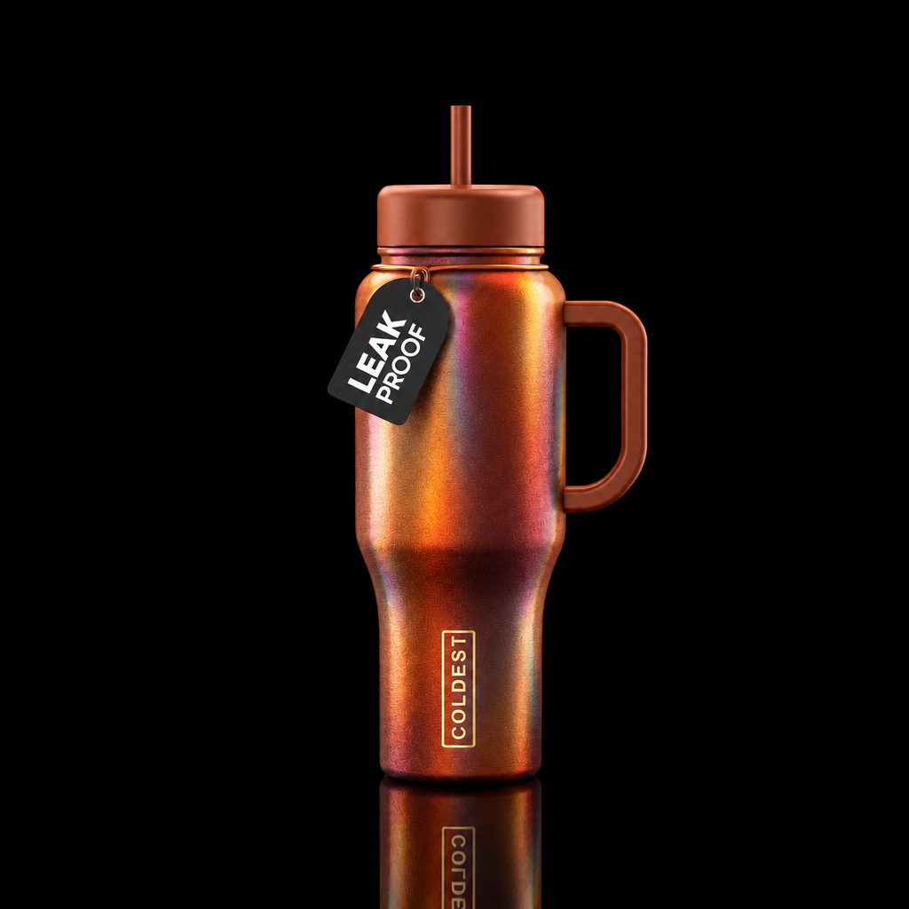 irridescent, luxurious, fall season, vibrant water bottle design