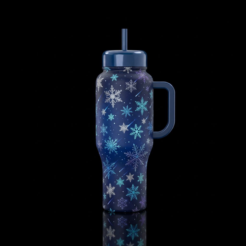 Shooting snowflakes in the night sky as if they we... water bottle design