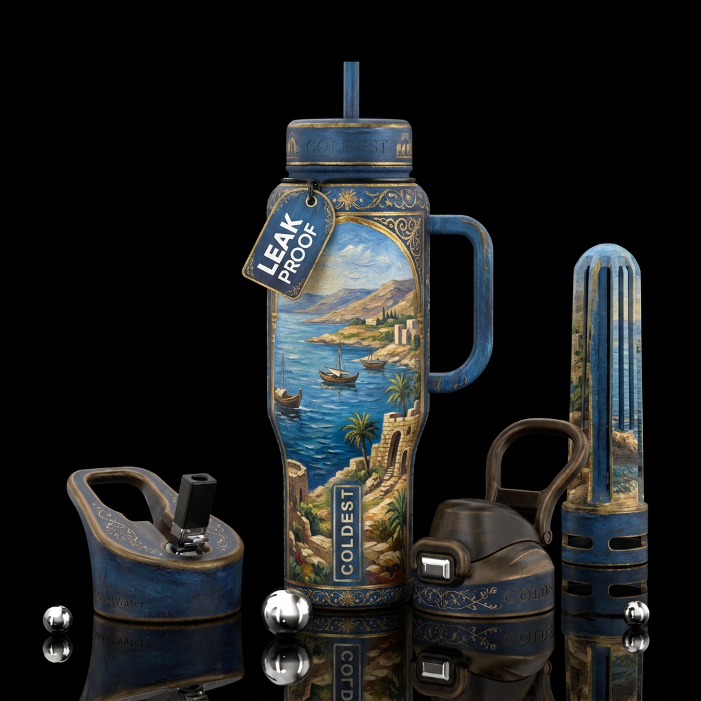 oil painted, Sea of Galilee, ancient Israel, ancie... water bottle design