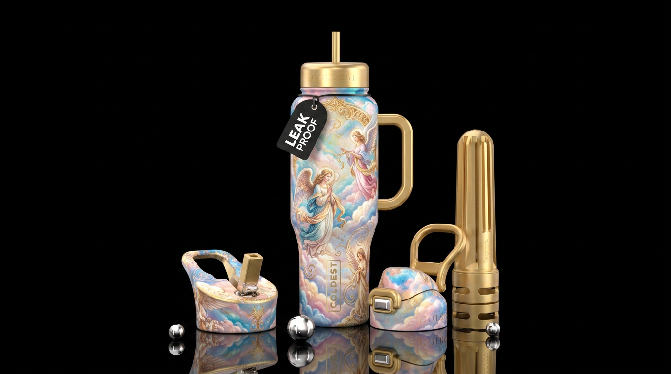 angels, painted, clouds, whimsical, luxurious, swi... water bottle design