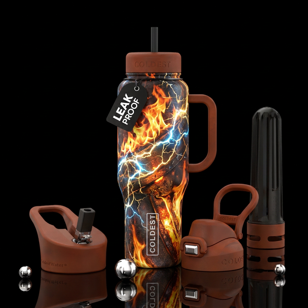 fire, fiery, artistic, electric, rustic, realism water bottle design