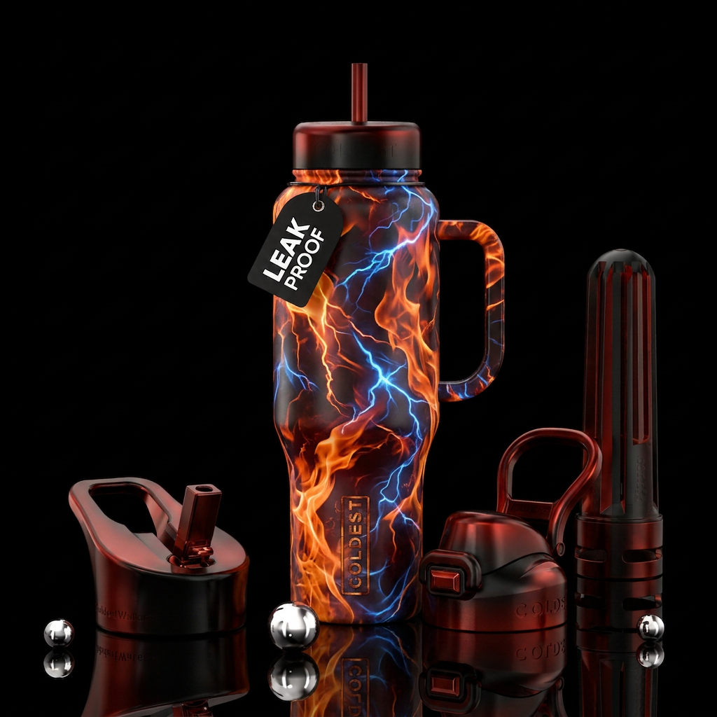 fire, fiery, artistic, electric, rustic, realism water bottle design