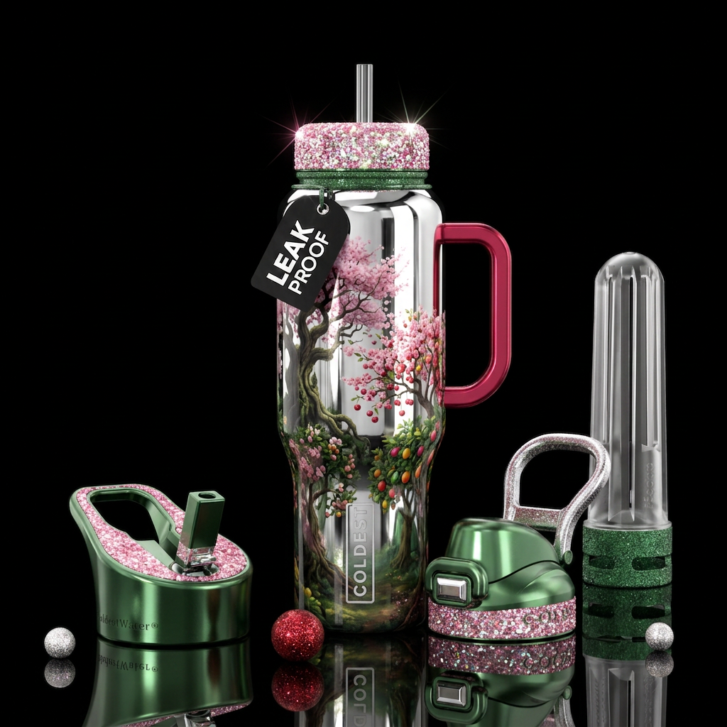Trees, old trees, forest, dreamy, cherry blossoms,... water bottle design