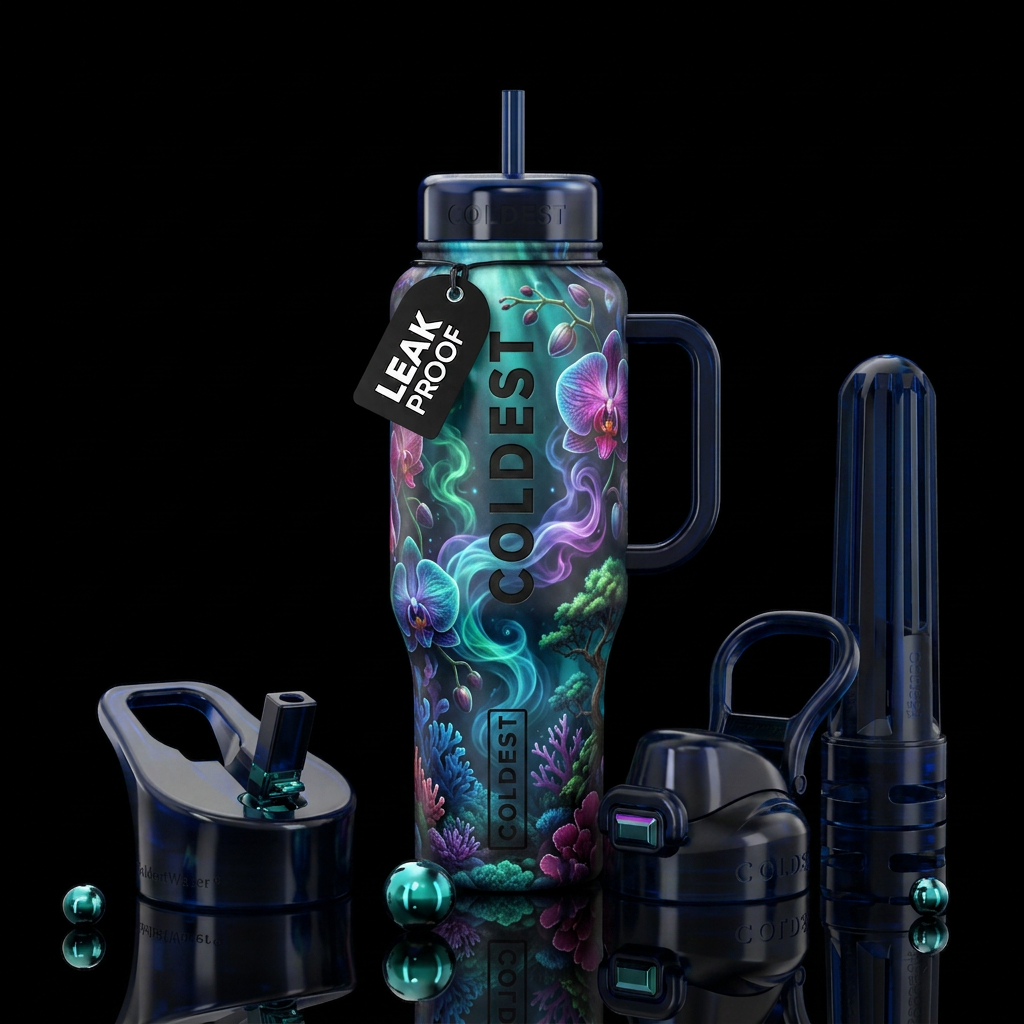 orchids, luxurious, magical, gemstone, smoke, dark... water bottle design