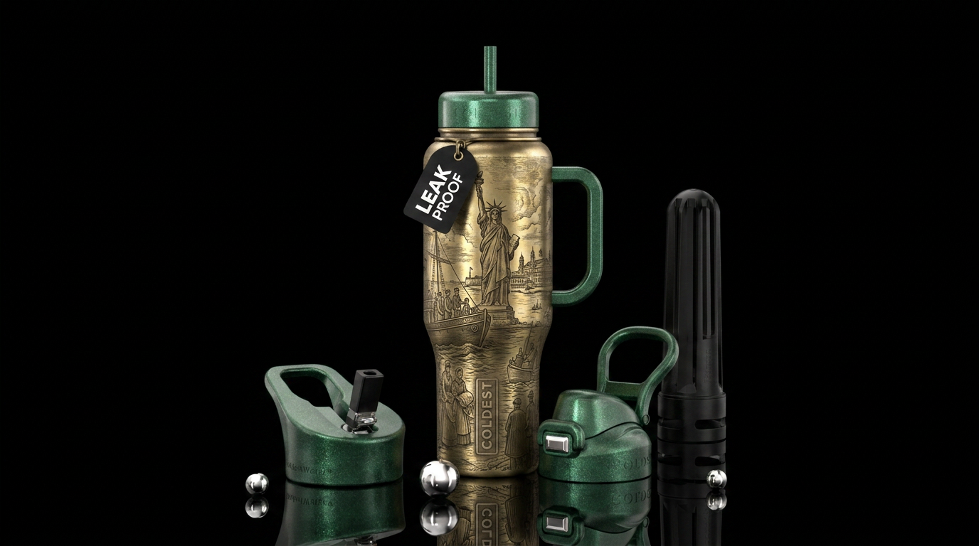 Antique, Statue of Liberty, Green sparkly lids, El... water bottle design