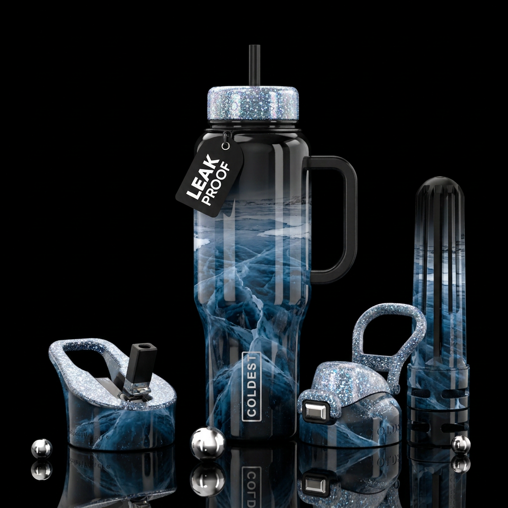 Frozen Lake, ice, Iceland, beautiful, sparkly lids... water bottle design