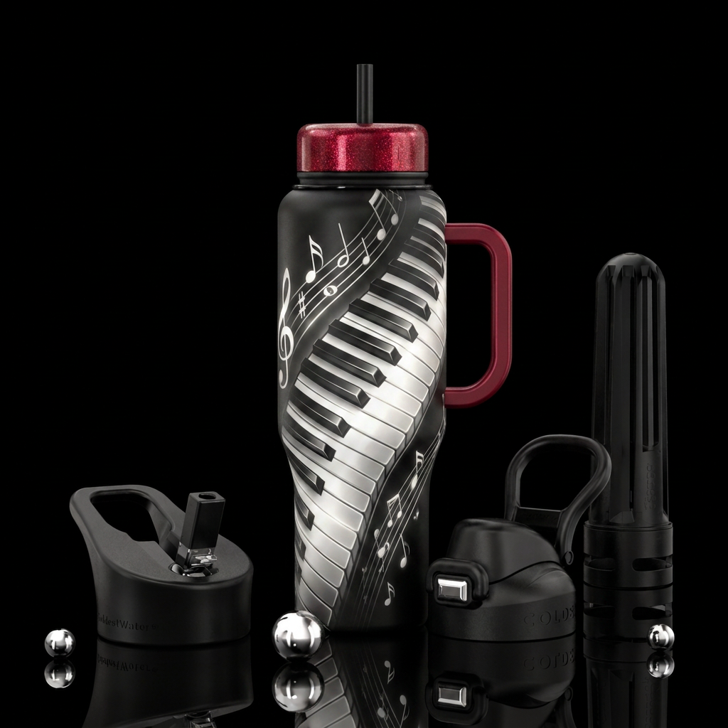 piano, black and white, music,beautiul, glowie, lu... water bottle design