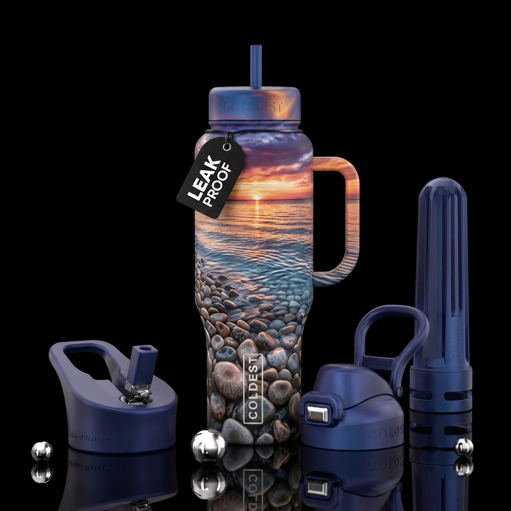 Petoskey stones, Lake Michigan, water, beauty, sun... water bottle design