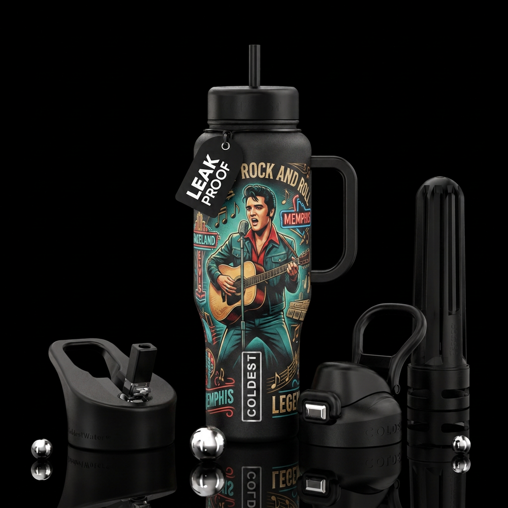 elvis presley, guitar, Memphis, king of rock and r... water bottle design