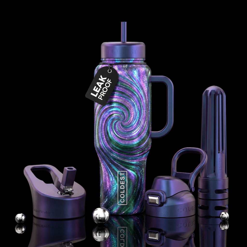 pristine, sparkly, artistic, irridescent, electric... water bottle design