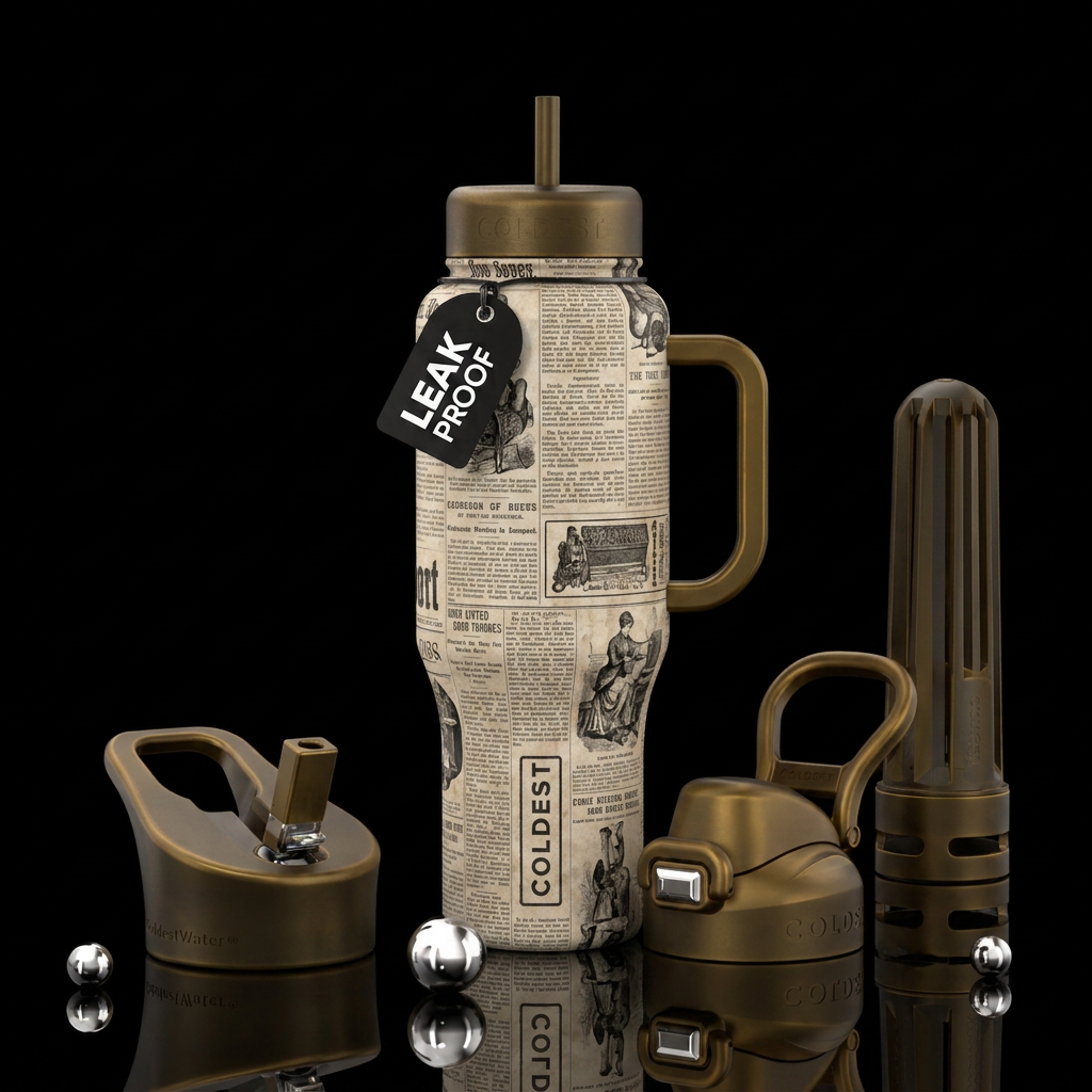 Black and white newspaper,  Classical, old, rugged water bottle design