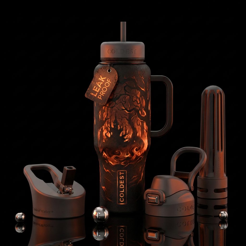 Halloween, glowie, firery, whimsical, dark mood, o... water bottle design