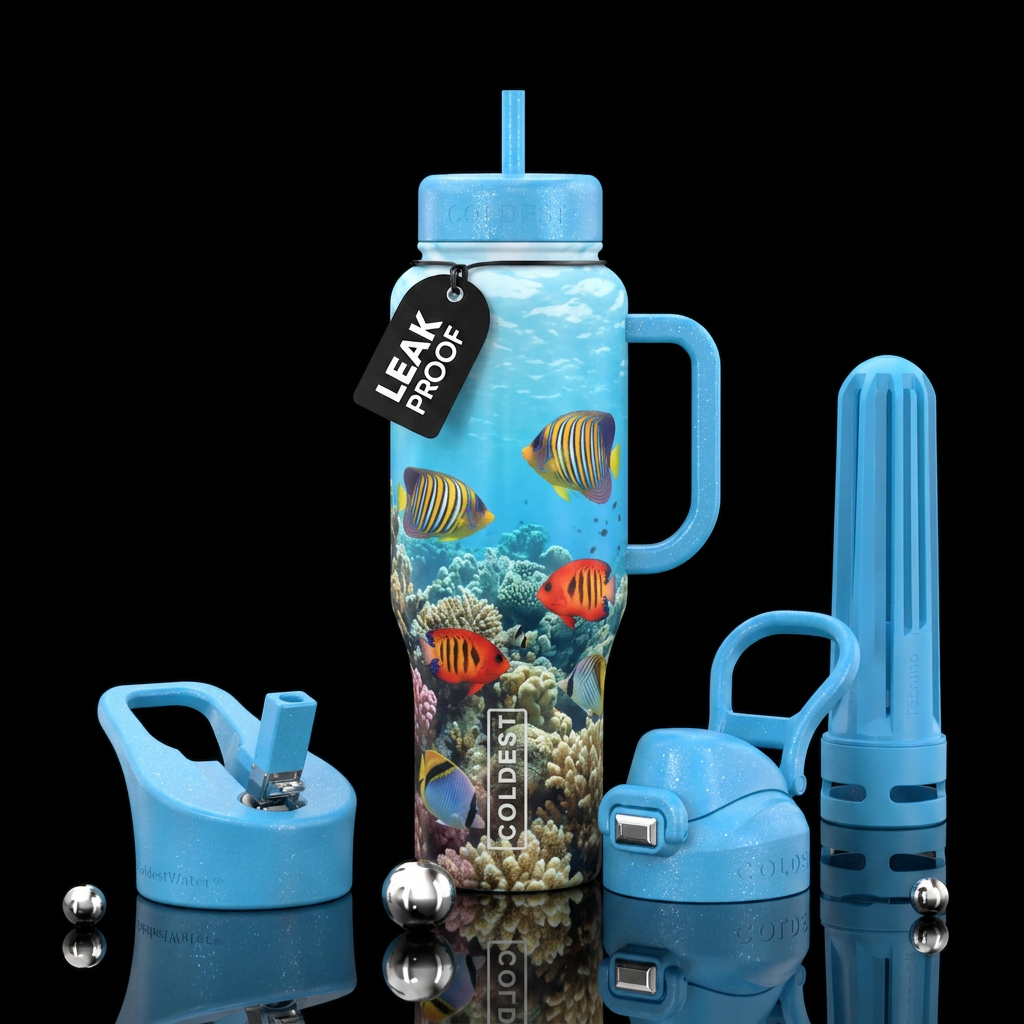 angelfish, beautiul, realism, ocean, light blue, s... water bottle design