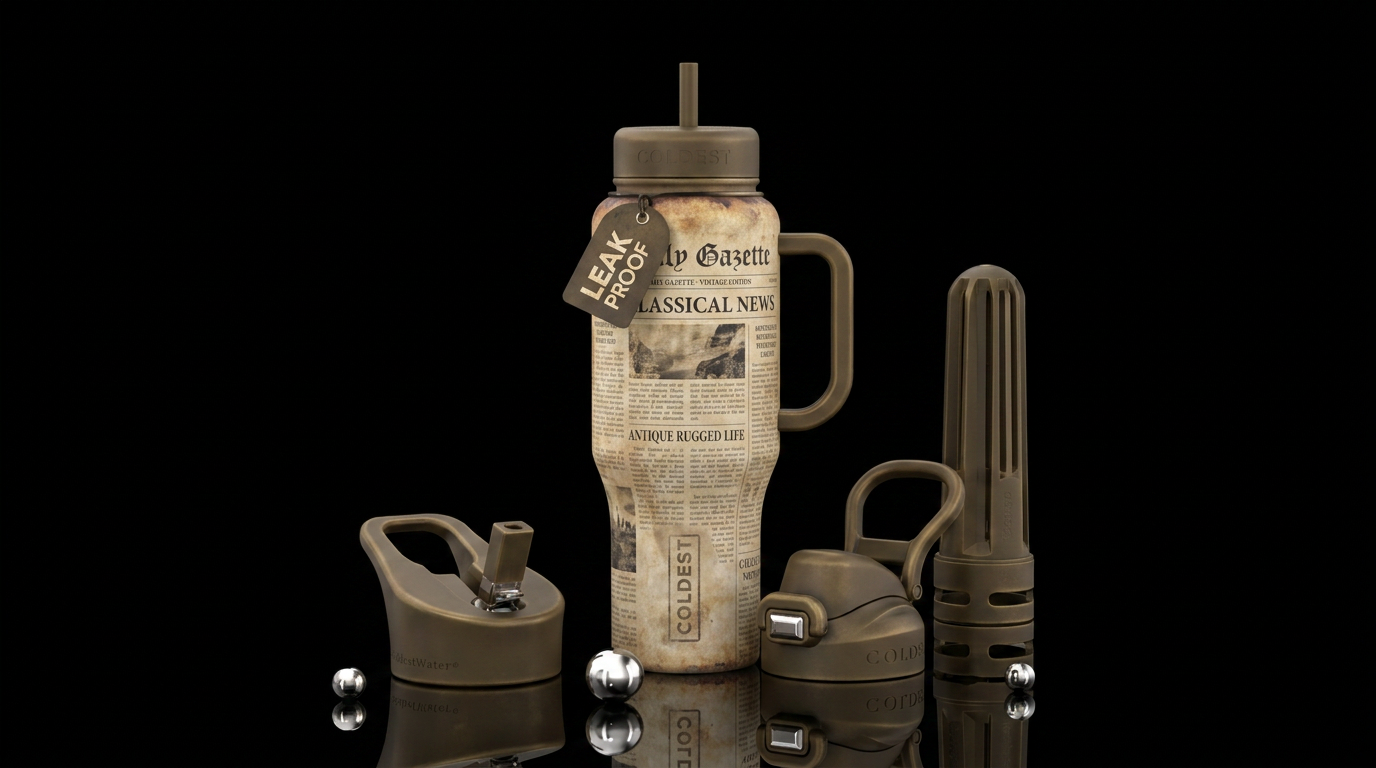Black and white newspaper,  Classical, old, rugged water bottle design