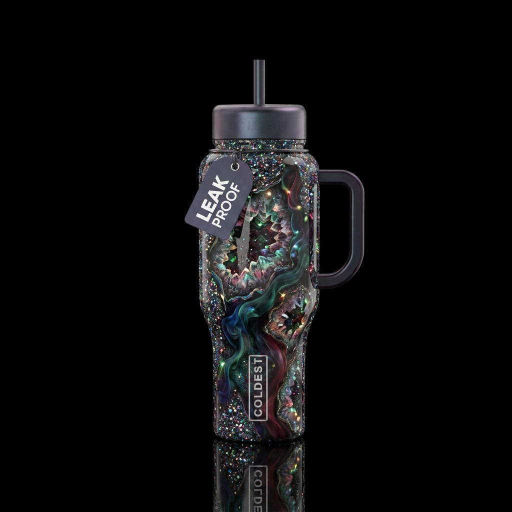 CHRISTMAS LIGHTS, sparkly, whimsical, geode, irrid... water bottle design