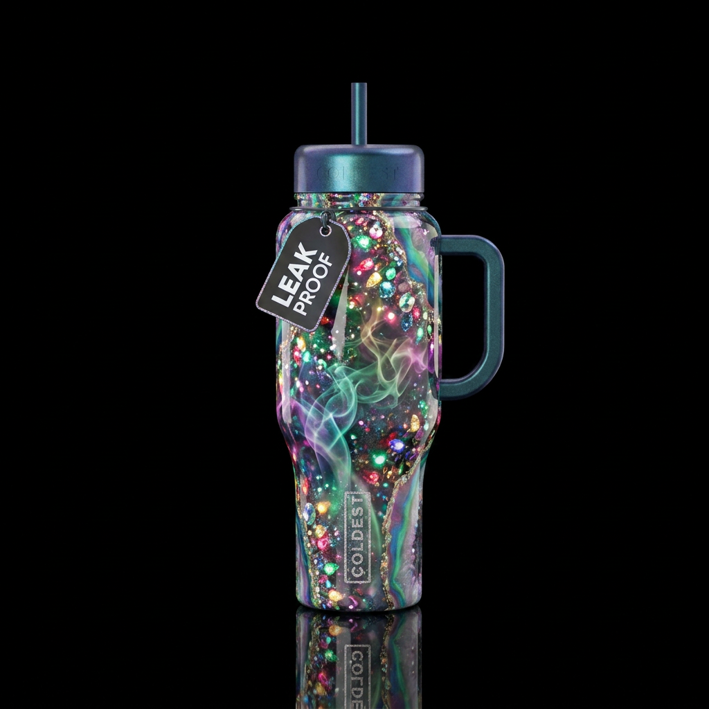 CHRISTMAS LIGHTS, sparkly, whimsical, geode, irrid... water bottle design