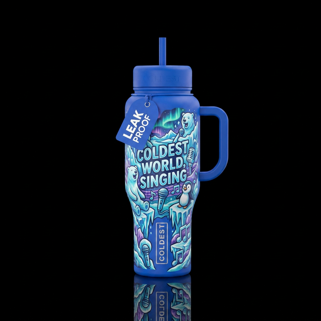Fun, coldest world, singing, best of times water bottle design