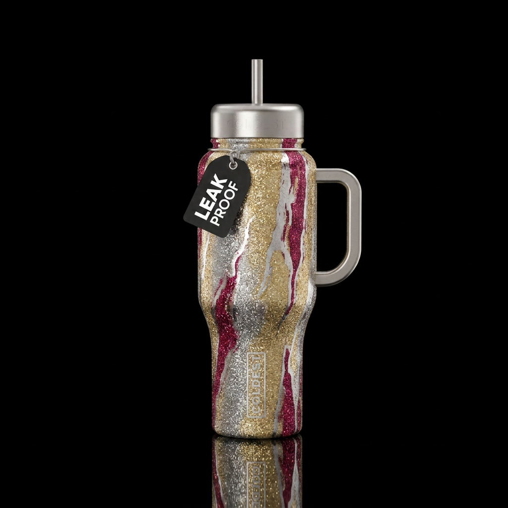 Gold and silver, sparkly, streaks of ruby, platinu... water bottle design