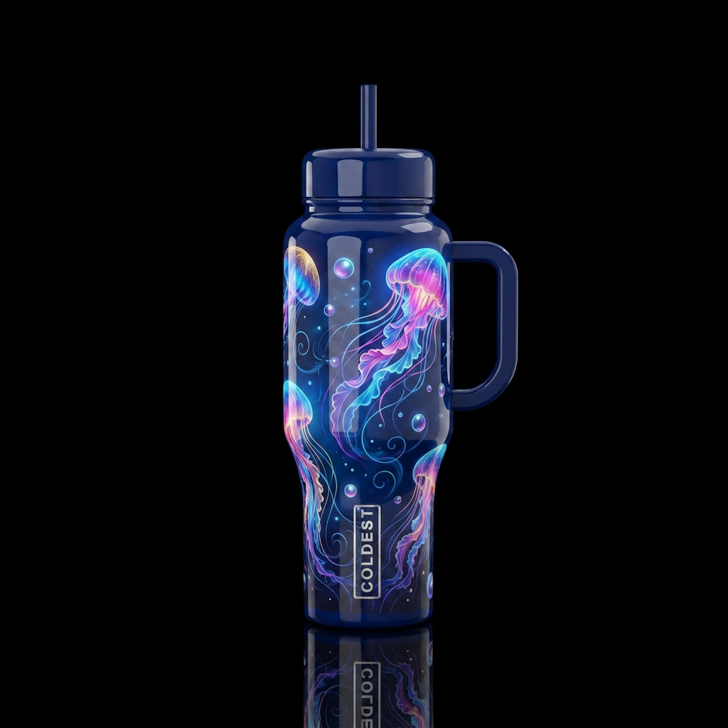 jellyfish, magical, whimsical, realism water bottle design