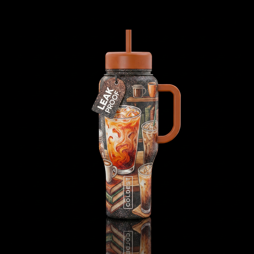 sparkly, iced coffee or thai tea, coffee shop, boo... water bottle design