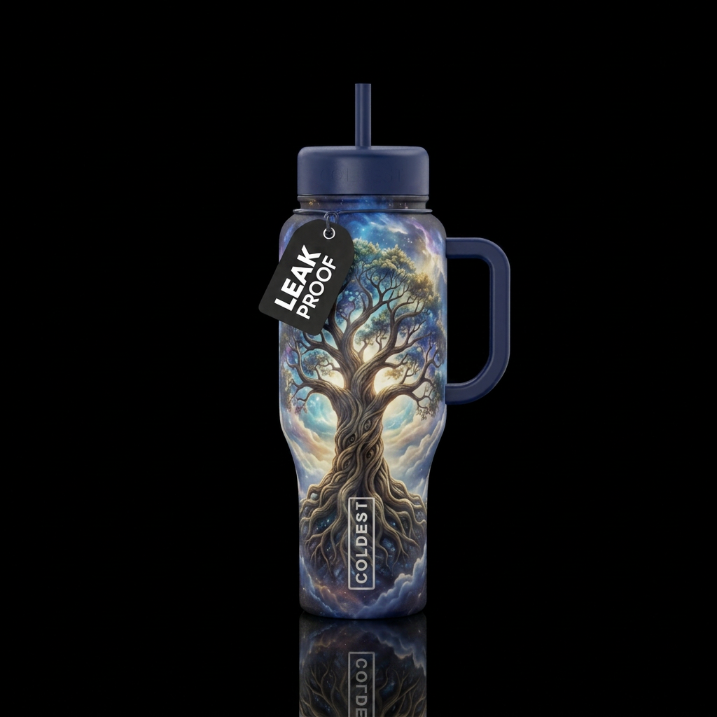 Tree of life in front of a beautiful heavenly sky water bottle design
