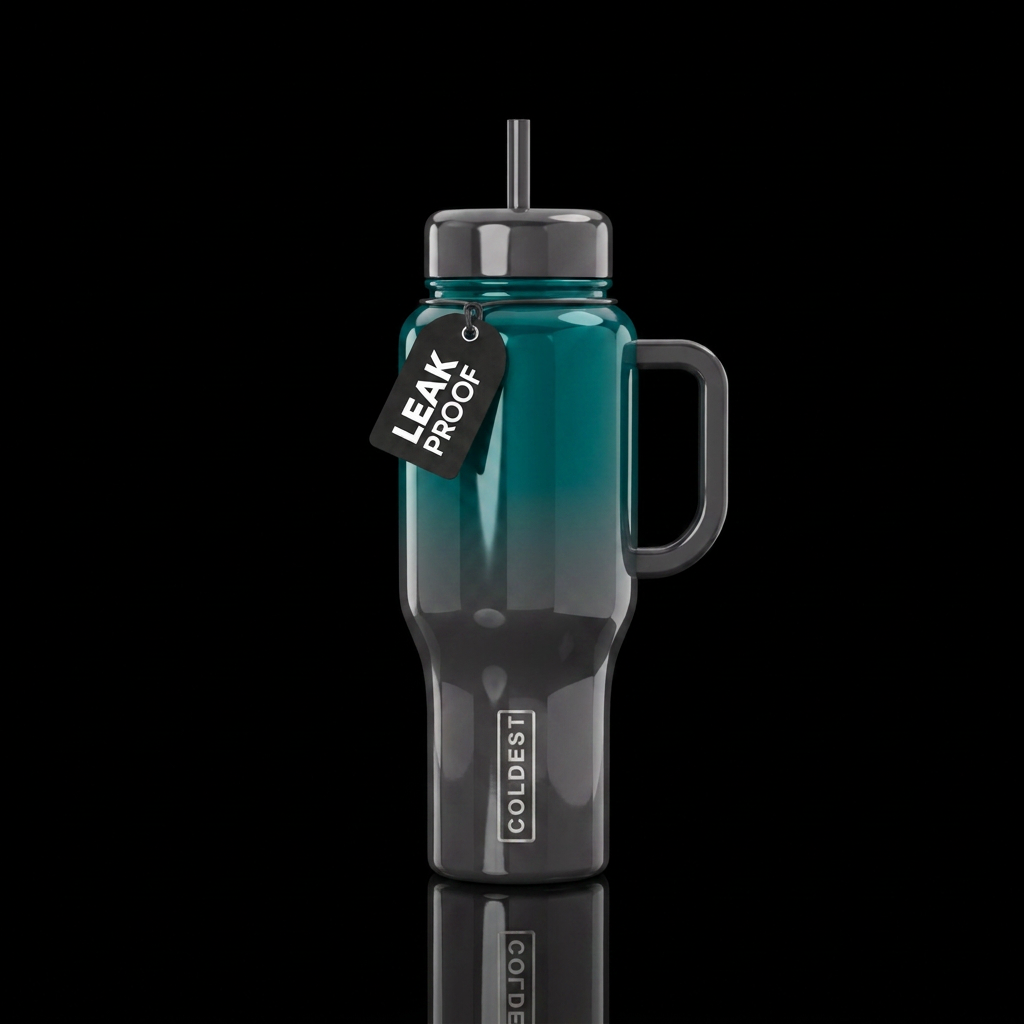 glowie, ombre of Grey and teal, polished, shiny water bottle design