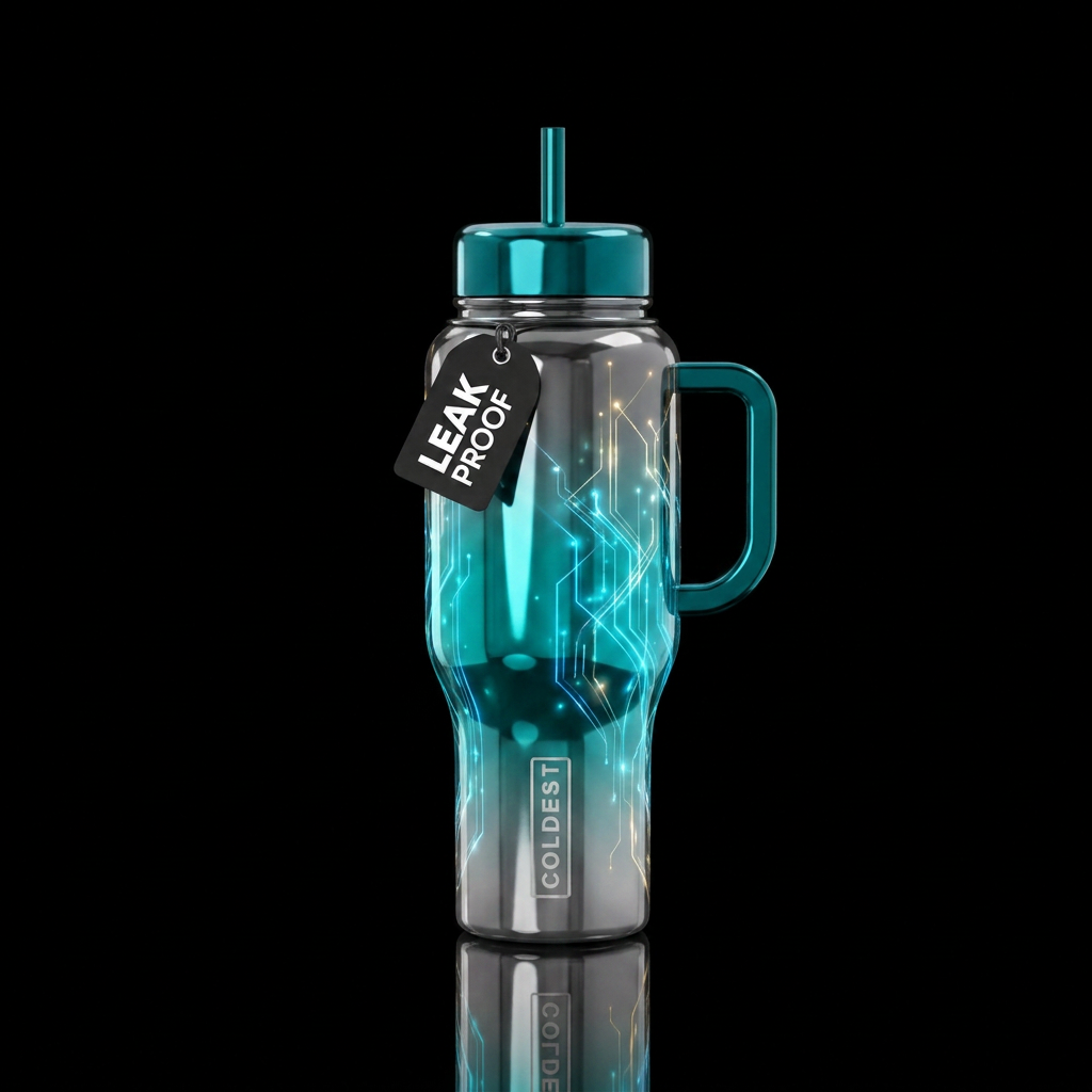 glowie, ombre of Grey and teal, polished, shiny water bottle design