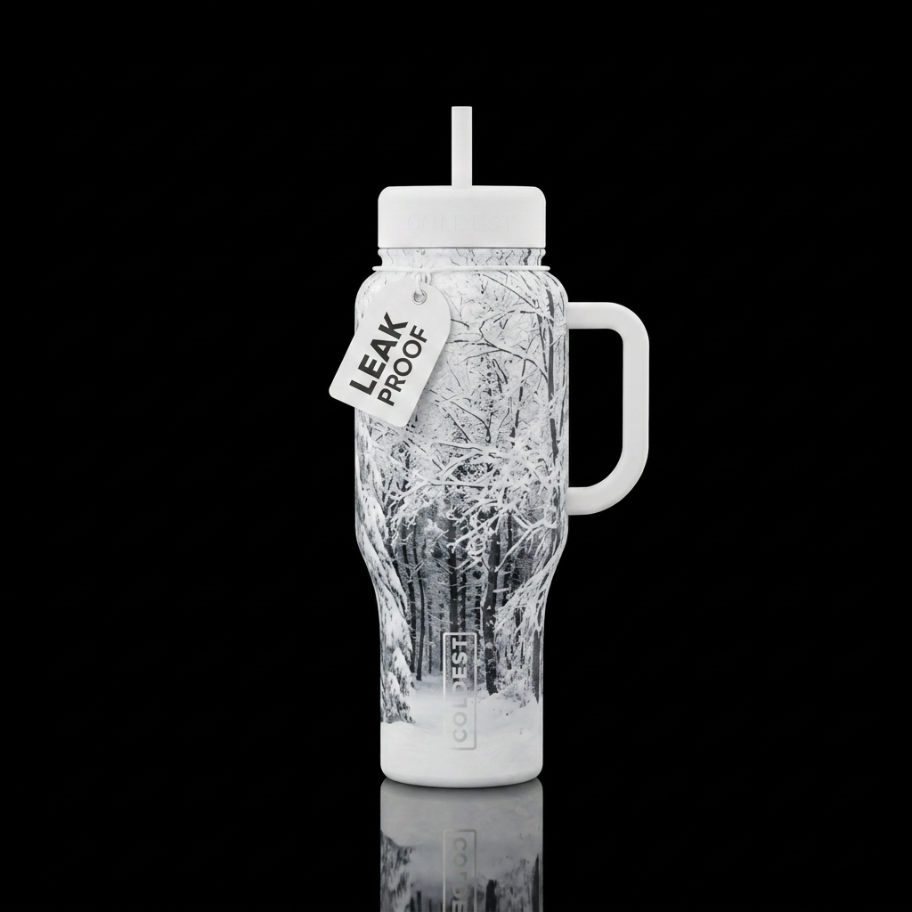 Beautiful White wintery forest water bottle design