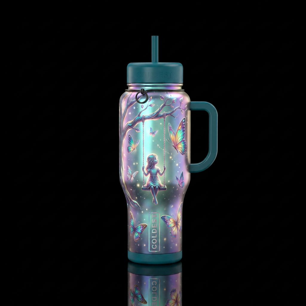 mythical, irridescent, butterfly, magical, young g... water bottle design