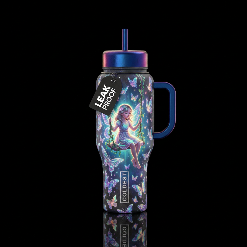 mythical, irridescent, butterfly, magical, young g... water bottle design