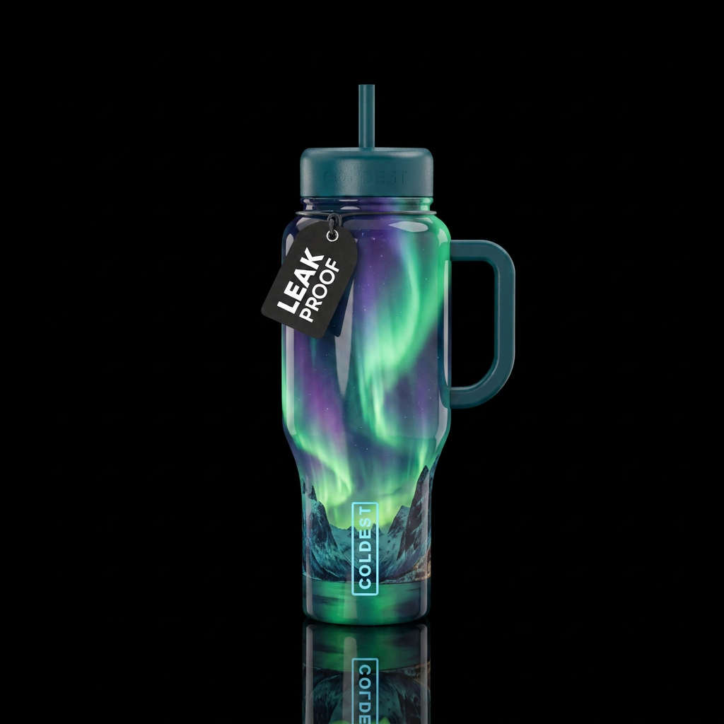 glowie, northern lights,  Norway or Iceland views water bottle design