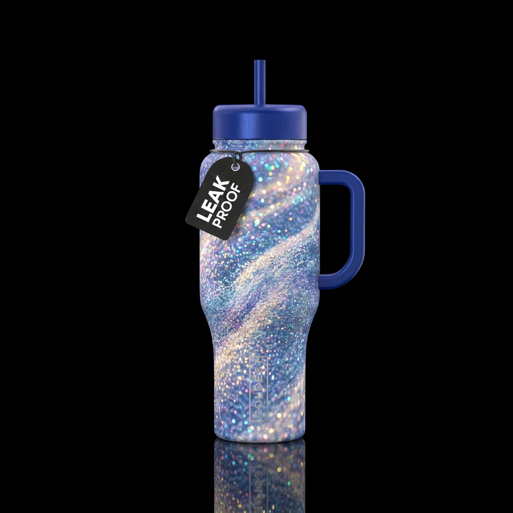 shiny, sparkly snow drift water bottle design