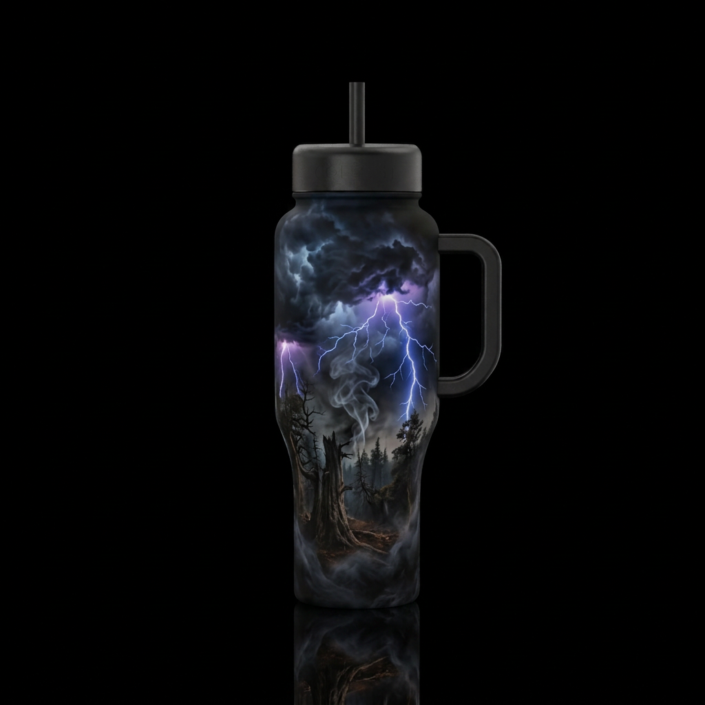 thunderstorm, rustic, smoke, darkness water bottle design
