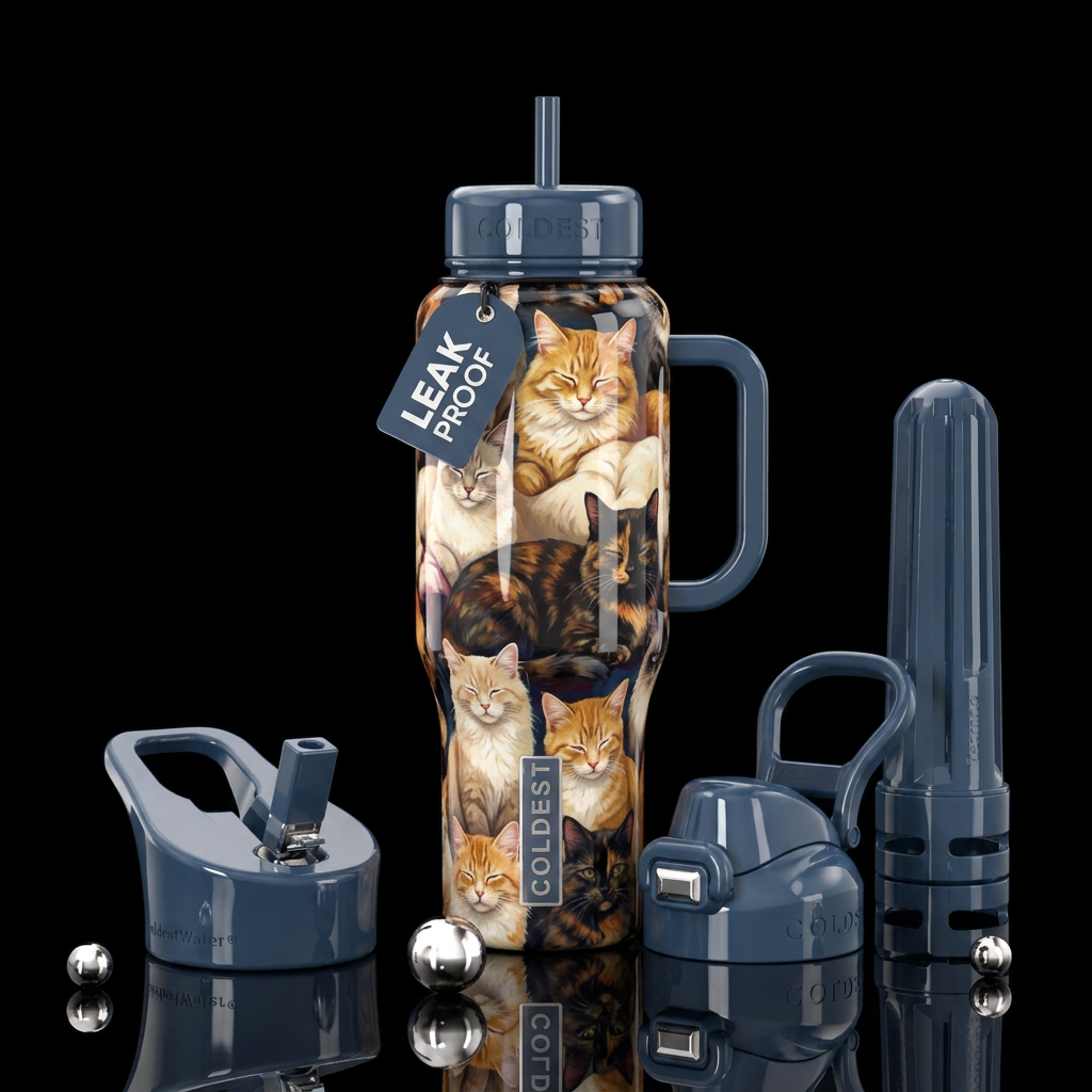 Cat bottle with a glossy finish like fine china te... water bottle design