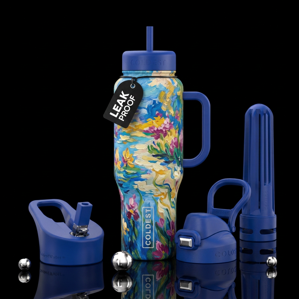 Make me a beautiful painting bottle by a famous pa... water bottle design