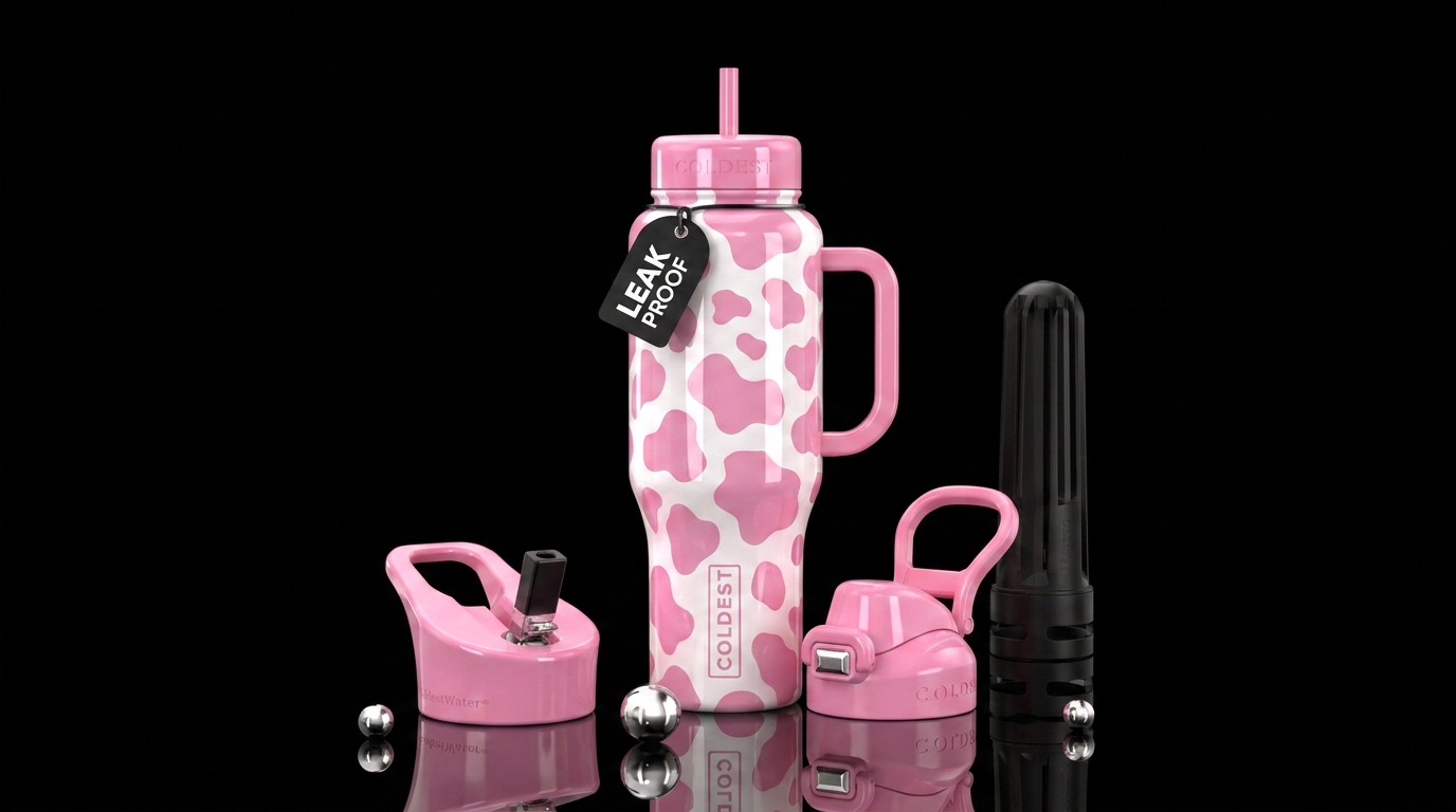 Create a beauty cow pattern bottle pink and white ... water bottle design
