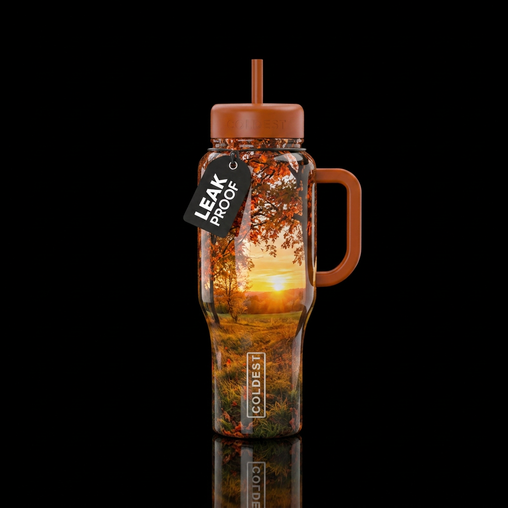 Fall inspired bottle with a glossy finish dark ora... water bottle design