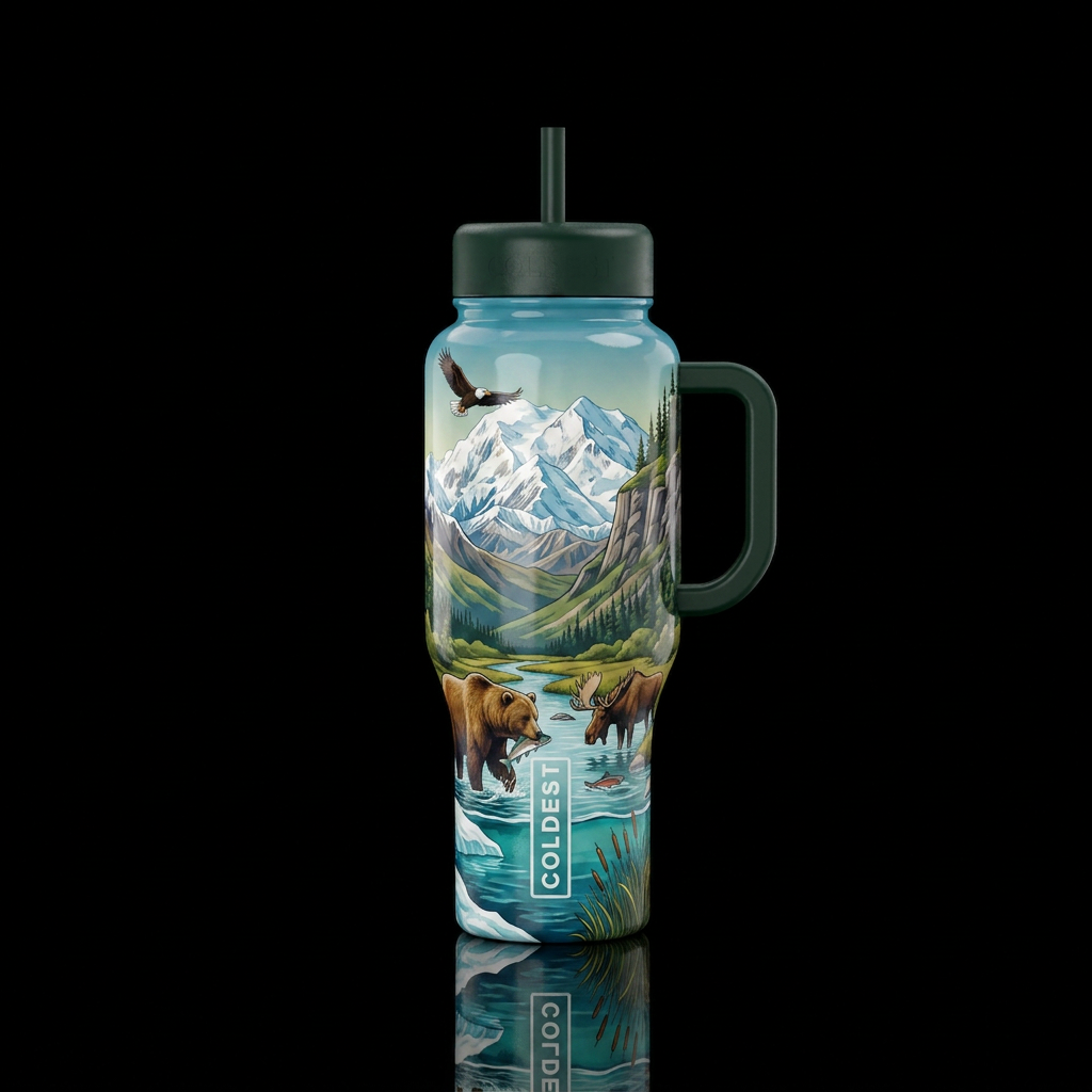 Make a beautiful bottle inspired by mountain natur... water bottle design