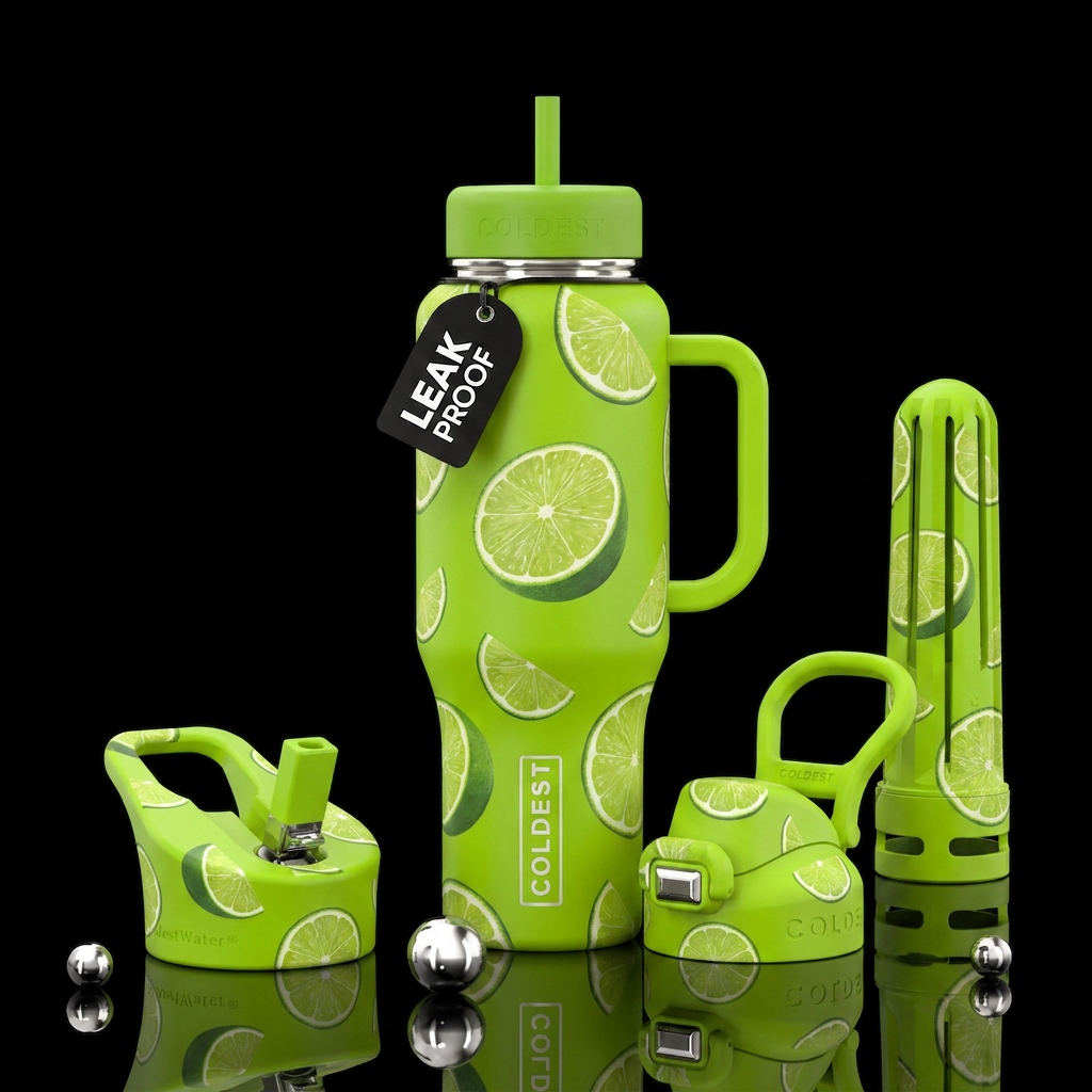 lime wedes lime green background water bottle design
