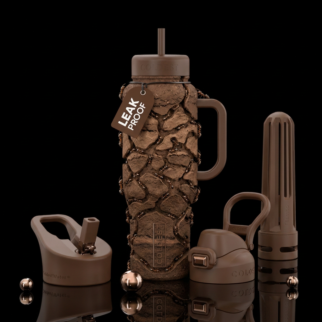 Brown bottle with an ant farm tunnerls with little... water bottle design