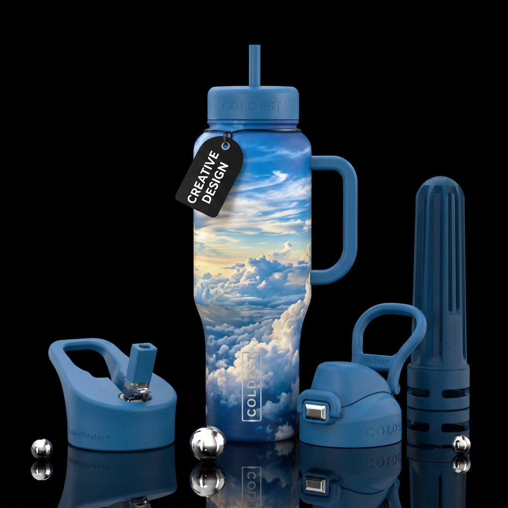 Flying through the clouds water bottle design