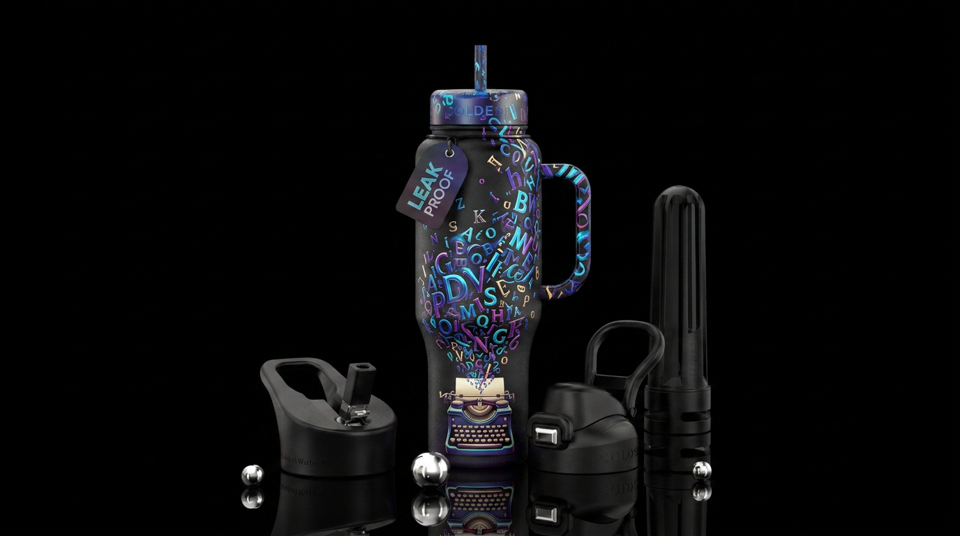 The writer. Bottom of the bottle is a typewriter a... water bottle design
