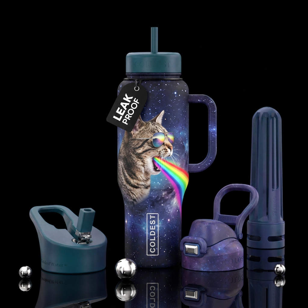 Milky way bottle. Tabby cat head side profile wear... water bottle design