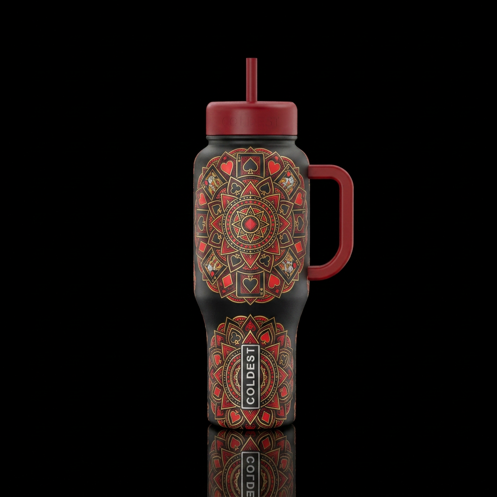 Playing cards mandalas water bottle design