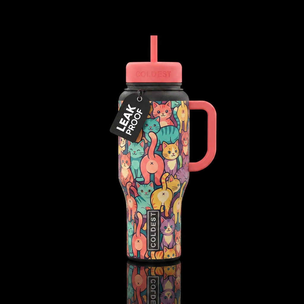 Mosaic of cartoon kittens showing buttholes water bottle design