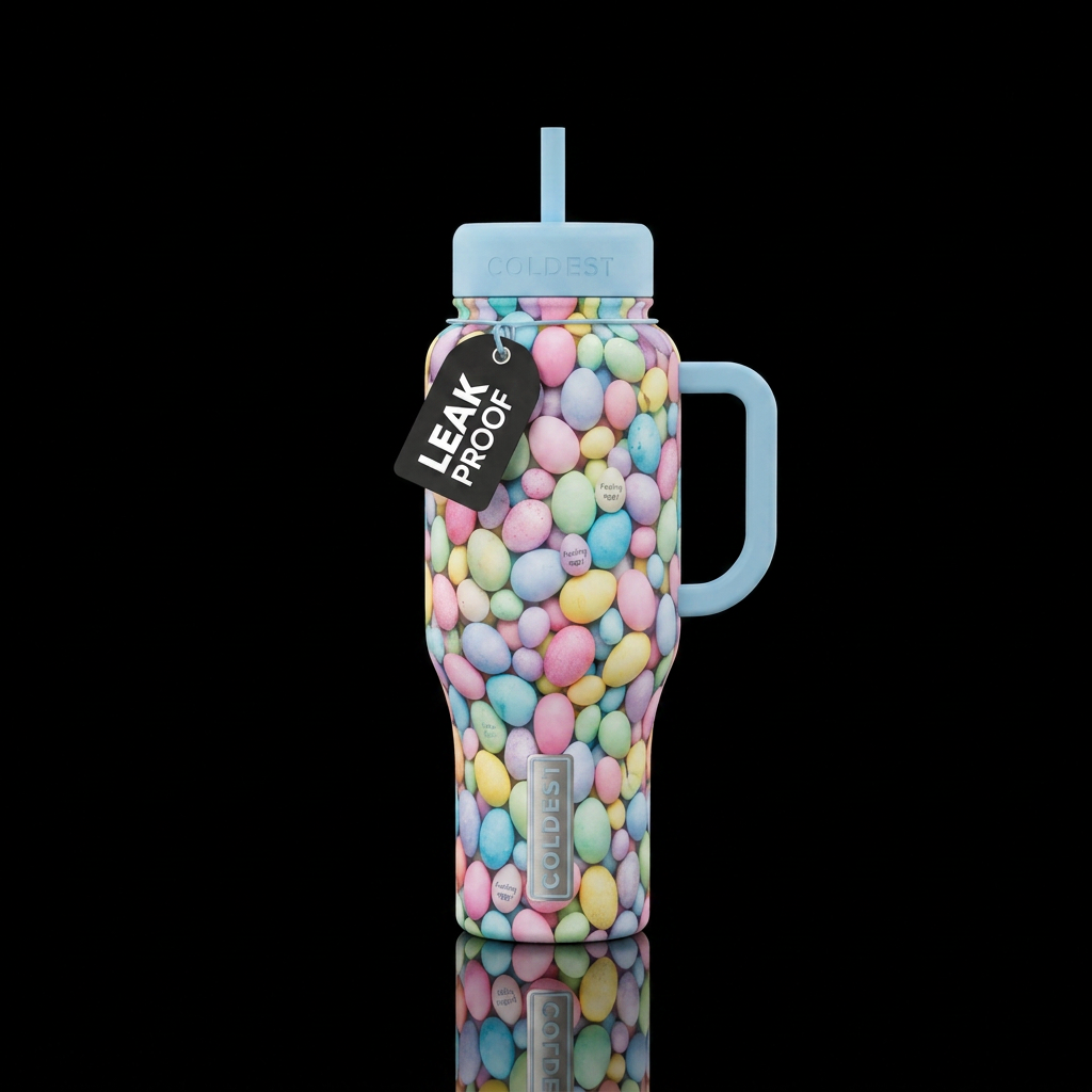 Feeling eggy! Mosaic of dyed pastel Easter eggs. water bottle design