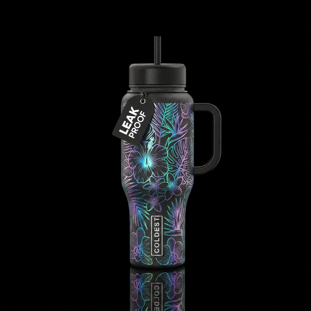 Tropical Paradise at Midnight water bottle design