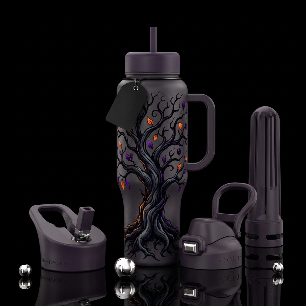 The spooky tree water bottle design