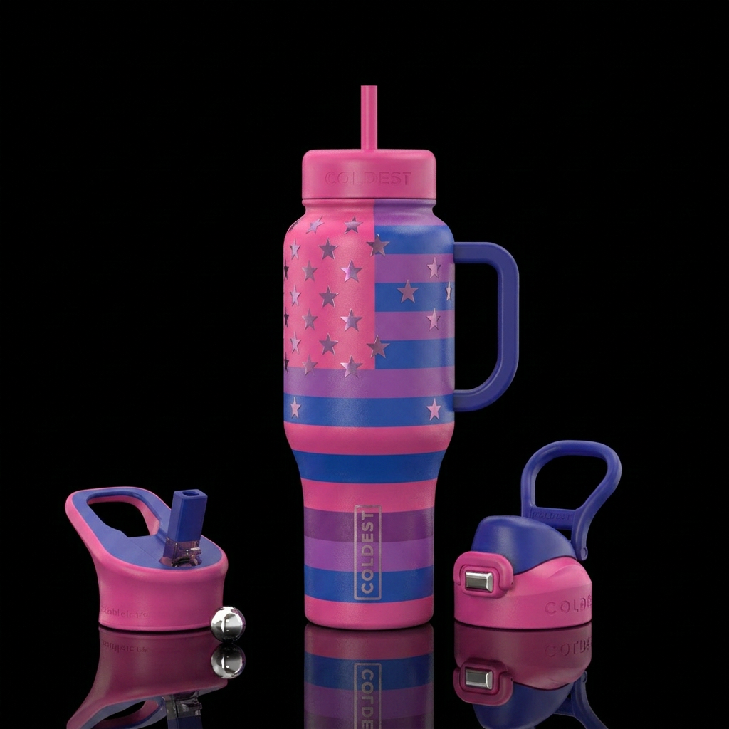 Flag 4 pink blue purple water bottle design